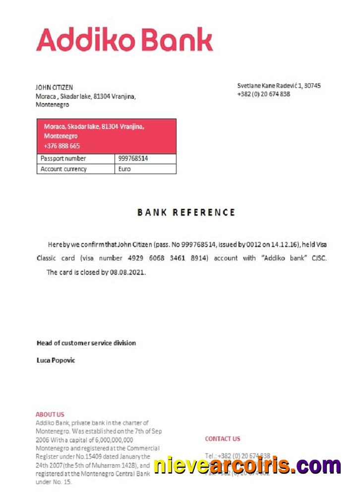 Montenegro Addiko bank closure reference